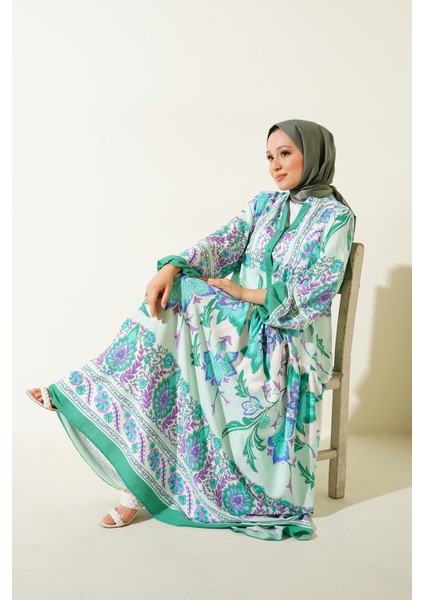 2423 Otantik Desenli Tesettür Elbise - D. Mint fiyatları