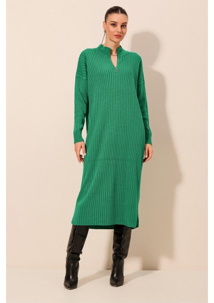 15839 Boydan Triko Elbise - Yeşil modelleri