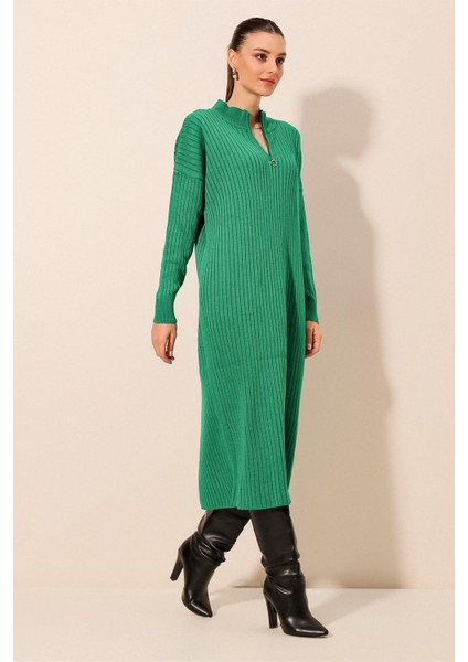 15839 Boydan Triko Elbise - Yeşil fırsatları