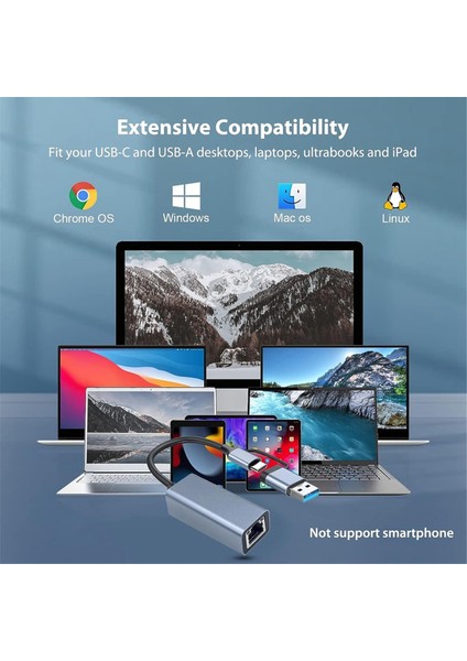Windows Için USB C - RJ45 1000 Mbps ile USB 3.0 - Ethernet Adaptörü (Yurt Dışından)