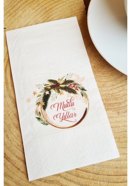 Sunum Peçetesi - Mutlu Yıllar Yazılı Yılbaşı Masası Sunum Peçetesi