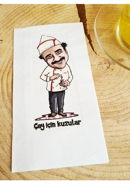 Sunum Peçetesi - Çay için kuzular yazılı Sunum Peçetesi
