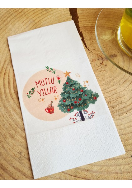 Sunum Peçetesi - Mutlu Yıllar Yazılı Yılbaşı Masası Sunum Peçetesi