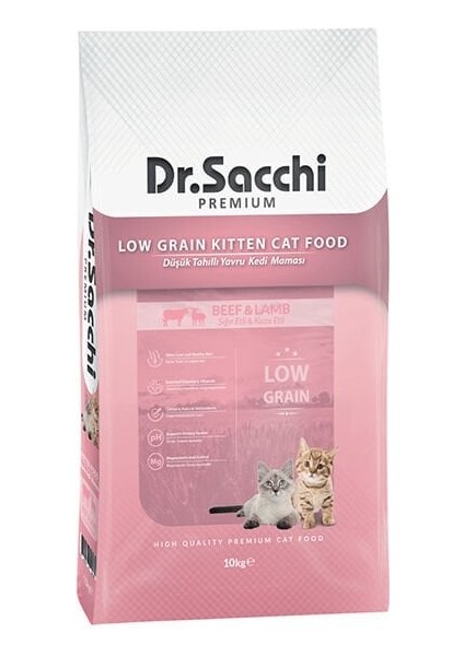 Dr. Sacchi Dr.sacchi Premium Düşük Tahıllı Sığır ve Kuzu Etli Yavru Kedi Maması 10 kg