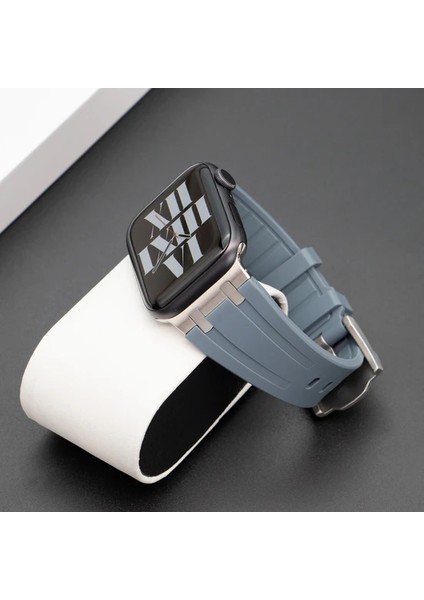 apple Watch 42 44 45 49 mm Kordon Metal Bağlantılı Silikon Kordon 89 1/2/3/4/5/6/se/se2/7/8/9/ultra Luxplus 2024