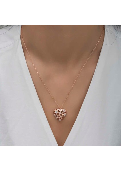 Gümüş Rose Bombeli Kalp Kadın Kolye modelleri