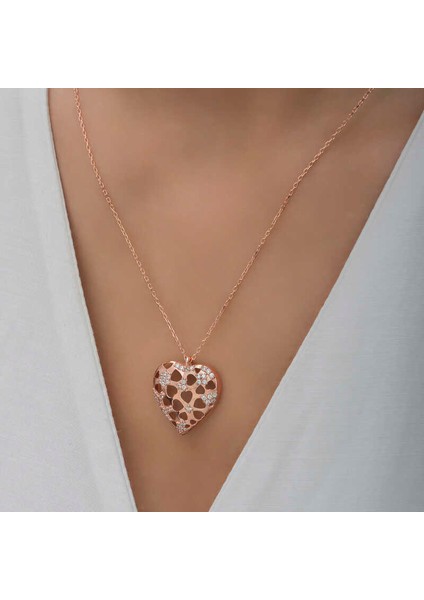 Gümüş Rose Bombeli Kalp Kadın Kolye fırsatları