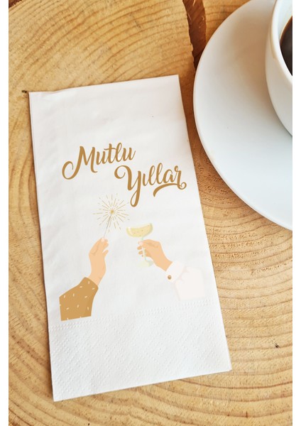 Sunum Peçetesi - Kadehli Mutlu Yıllar Sunum Peçetesi