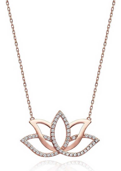 Gümüş Rose Lotus Çiçeği Kolye