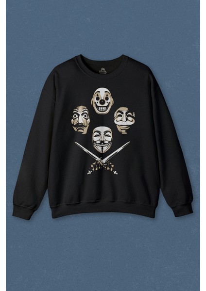 Unisex Sweatshirt La Casa V For Mr Robot Queen Bohemian Anarchy Baskılı Sweat