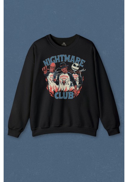 Unisex Sweatshirt Nightmare Club Korku Film Cadılar Bayramı Baskılı Sweat