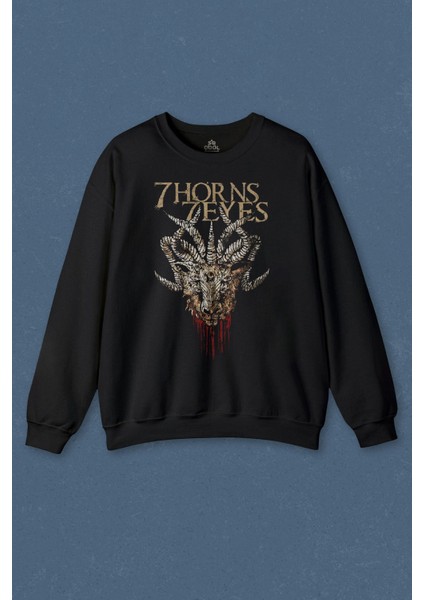 Unisex Sweatshirt 7 Horns 7 Eyes Metal Rock Baskılı Sweat