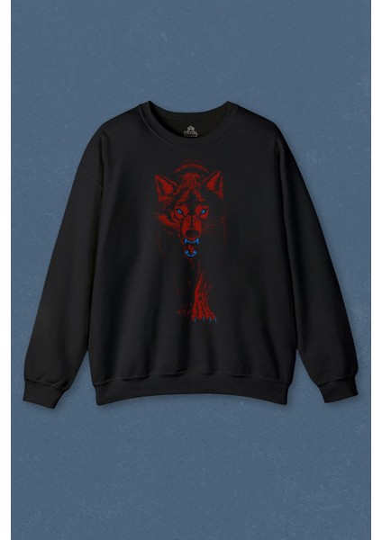 Unisex Sweatshirt Bozkurt Kurt Kafası Wolf Bordo Mavi Trabzon Baskılı Sweat