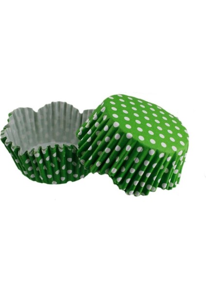 Cupcake Kalıbı Dalgalı Kek Kalıbı 65X38 mm - 100 Adet Puantiyeli Yeşil 3.8 cm