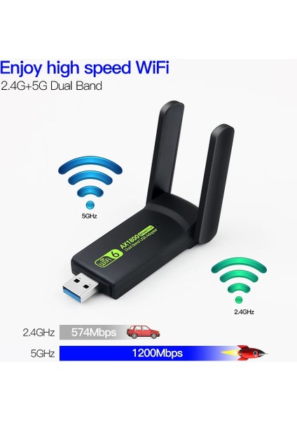 1800 Mbps Wifi6 Usb3.0 Dualband Wifi Adaptörü Freedriver 2.4g/5ghz