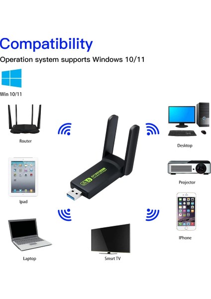 1800 Mbps Wifi6 Usb3.0 Dualband Wifi Adaptörü Freedriver 2.4g/5ghz