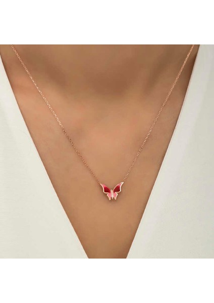 Gümüş Rose Minimal Kelebek Bayan Kolye