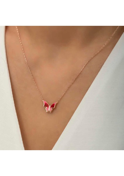 Gümüş Rose Minimal Kelebek Bayan Kolye