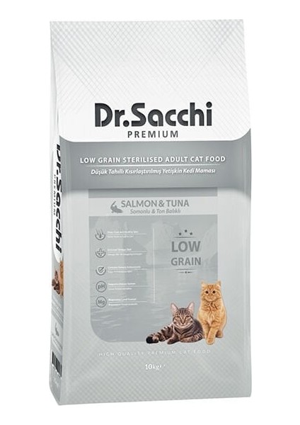 Dr. Sacchi Dr.sacchi Premium Düşük Tahıllı Somonlu ve Ton Balıklı Kısırlaştırılmış Kedi Maması 10 kg