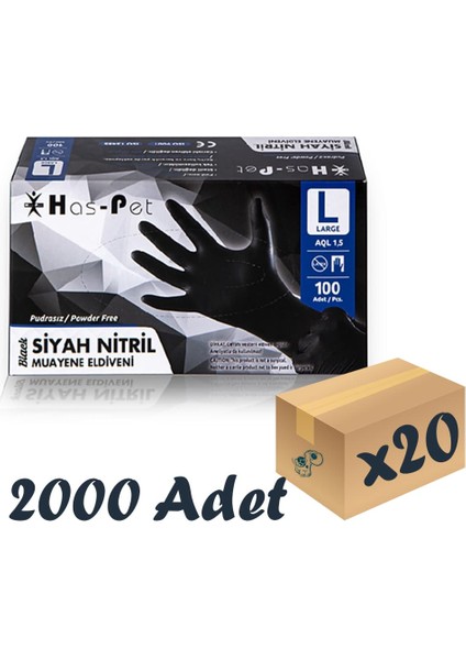 Siyah Nitril Pudrasız Eldiven Large 100’LÜ 20 Paket 2000 Adet