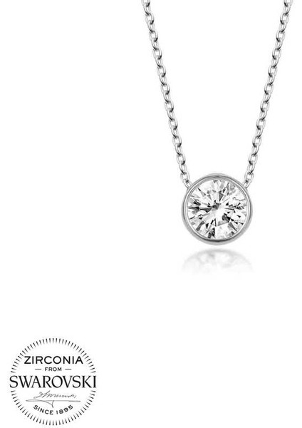 Swarovski Taşlı Gümüş Tektaş Bayan Kolye
