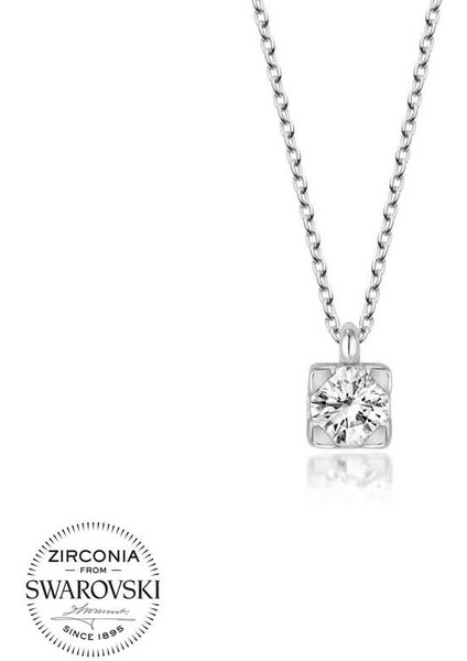 Swarovski Taşlı Gümüş Tektaş Bayan Kolye