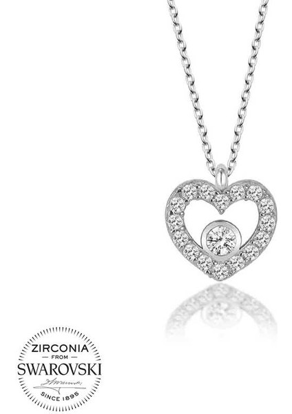 Swarovski Taşlı Gümüş Kalp Bayan Kolye