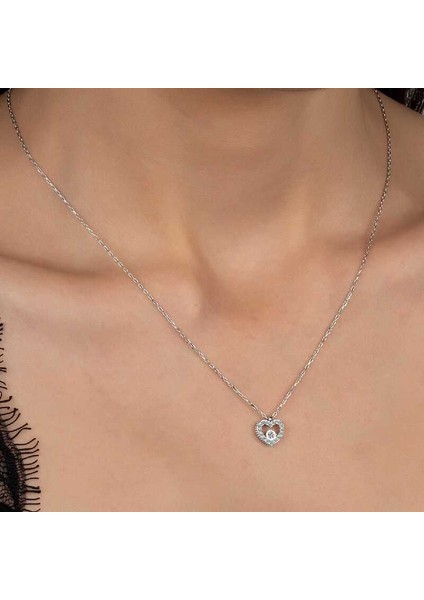 Swarovski Taşlı Gümüş Kalp Bayan Kolye
