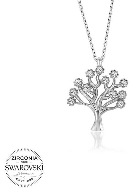 Swarovski Taşlı Gümüş Hayat Ağacı Bayan Kolye