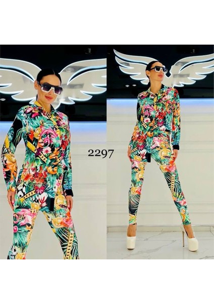 Zincir Detaylı Renkli Crystal Taşlı Gömlekli Takım - Siyah