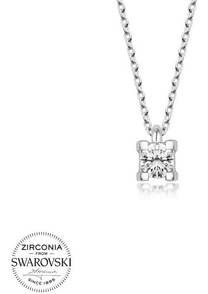 Swarovski Taşlı Gümüş Tektaş Bayan Kolye