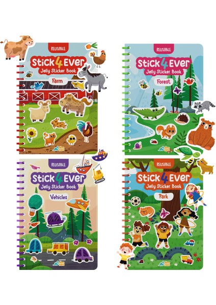 STICK4EVER Tak Çıkar Jelly Sticker Kitabı Seti (4 Kitap)