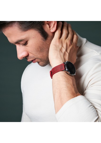 Huawei Watch Gt Gt2 E GT2E GT2PRO Gt3 Gt3 Pro Huawei Watch 4 Pro Ultimate Kırmızı Deri Kordon Kayış 46 22MM