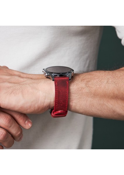 Huawei Watch Gt Gt2 E GT2E GT2PRO Gt3 Gt3 Pro Huawei Watch 4 Pro Ultimate Kırmızı Deri Kordon Kayış 46 22MM