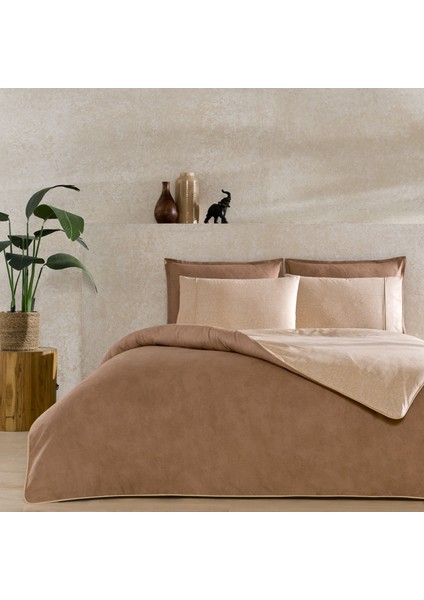 Riven Tek Kişilik Biyeli Nevresim Takımı Taba