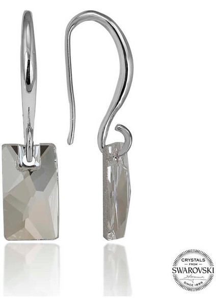 Swarovski Crystal Taşlı Gümüş Beyaz Baget Sallantılı Kadın Küpe