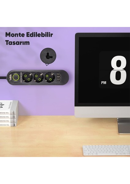 Siyah 3'lü Akım Korumalı Priz 3 USB Vea 1,5 Metre Elektronik Ürün Koruyucu Uzatma Kablosu fiyatları