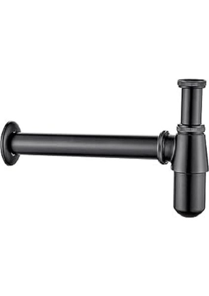 İsvea Metal Taslı Mat Siyah Lavabo Sifonu ve Mat Siyah Seramik Basaç Sifon Kapağı