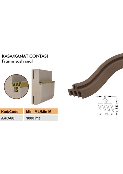 Ahşap Kapı Fitili Ahşap Kapı Contası Kahverengi 25 Metre Ortadan Trınaklı