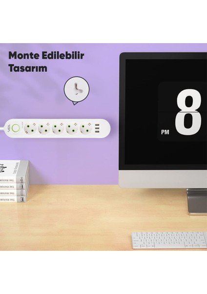 5'li Akım Korumalı Priz 1.5 Metre Uzatma Kablosu 3 USB Girişli Beyaz Renkli modelleri