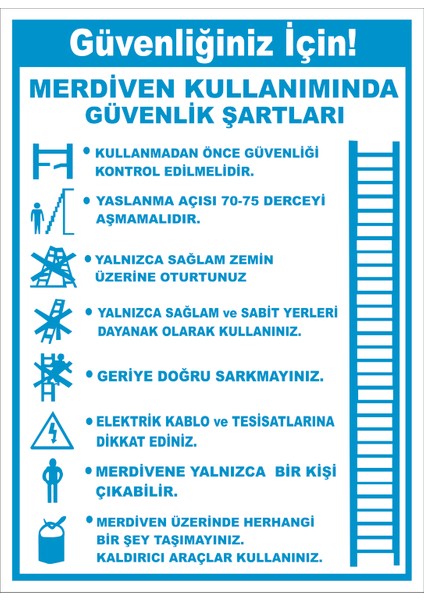 Güvenliğiniz Için Merdiven Kullanımında Güvenlik Şartları Ikaz Levhası