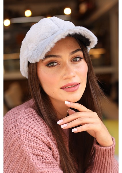 Kadın Peluş Kep Şapka Rkş-06 Gri