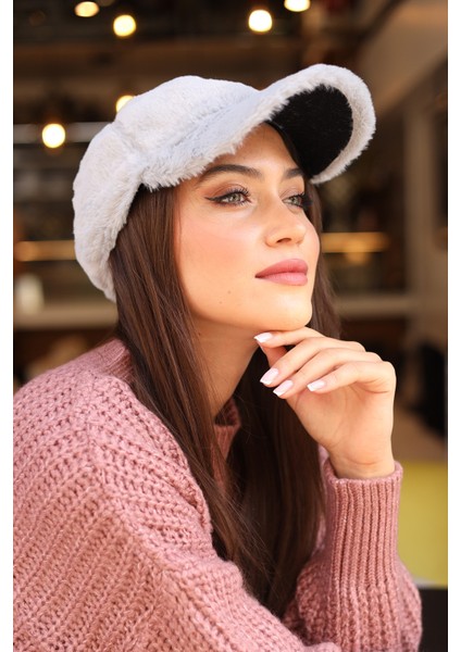 Kadın Peluş Kep Şapka Rkş-06 Gri