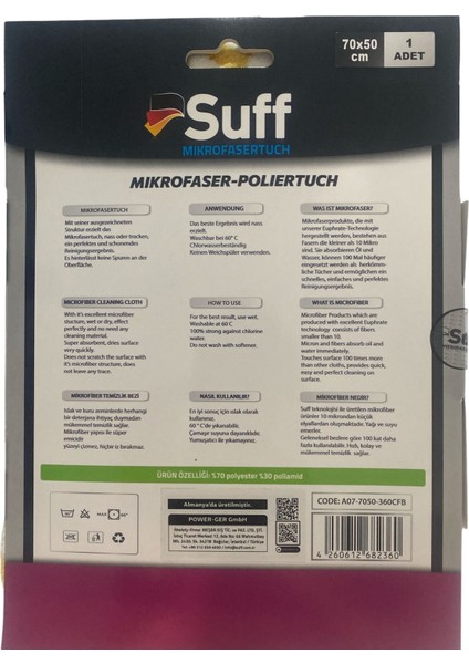 Mikrofiber Kurulama Bezi Temizlik Bezi Havlusu Alman Kalitesi Suff 1 Adet 70X50 Orkide Yeşil Suff