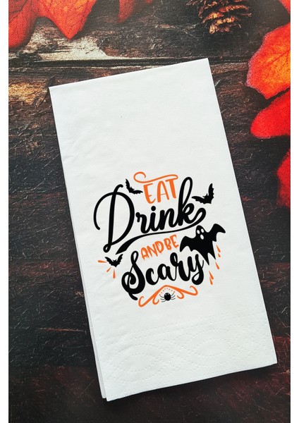 Sunum Peçetesi Cadılar Bayramı Eat - Drink and Be Scary Konuşan Kağıt Peçete