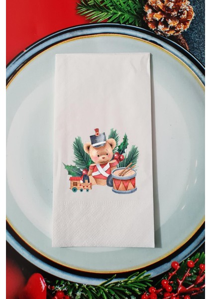 Oyuncak Ayıcık Tasarımlı Yılbaşı Sunum Peçetesi