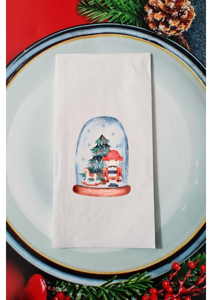 Kar Küresi İçinde Kurşun Askerler Tasarımlı Yılbaşı - Yeni Yıl Sunum Peçetesi