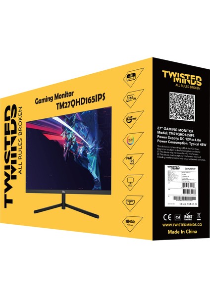 Twısted Mınds 27" TM27QHD165IPS Qhd 2k 165HZ 0,5ms HDMI Dp HDR400 Fast IPS Rgb Gamıng Monitör