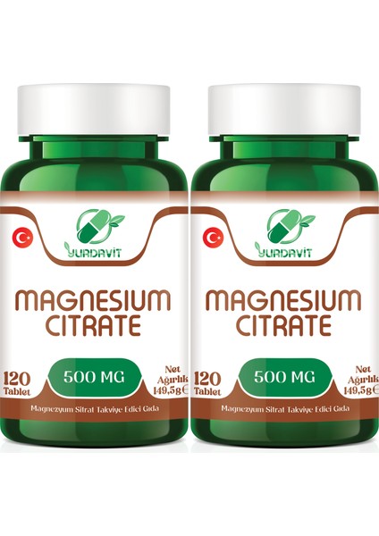 Magnesium Citrate 500 Mg Magnezyum Sitrat 2x120 Tablet