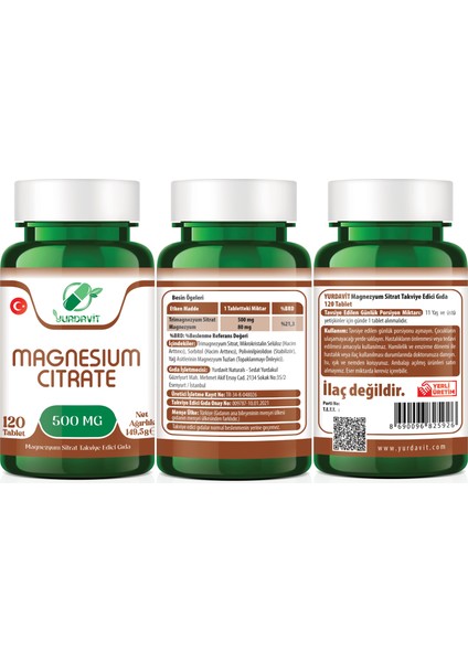 Magnesium Citrate 500 Mg Magnezyum Sitrat 2x120 Tablet